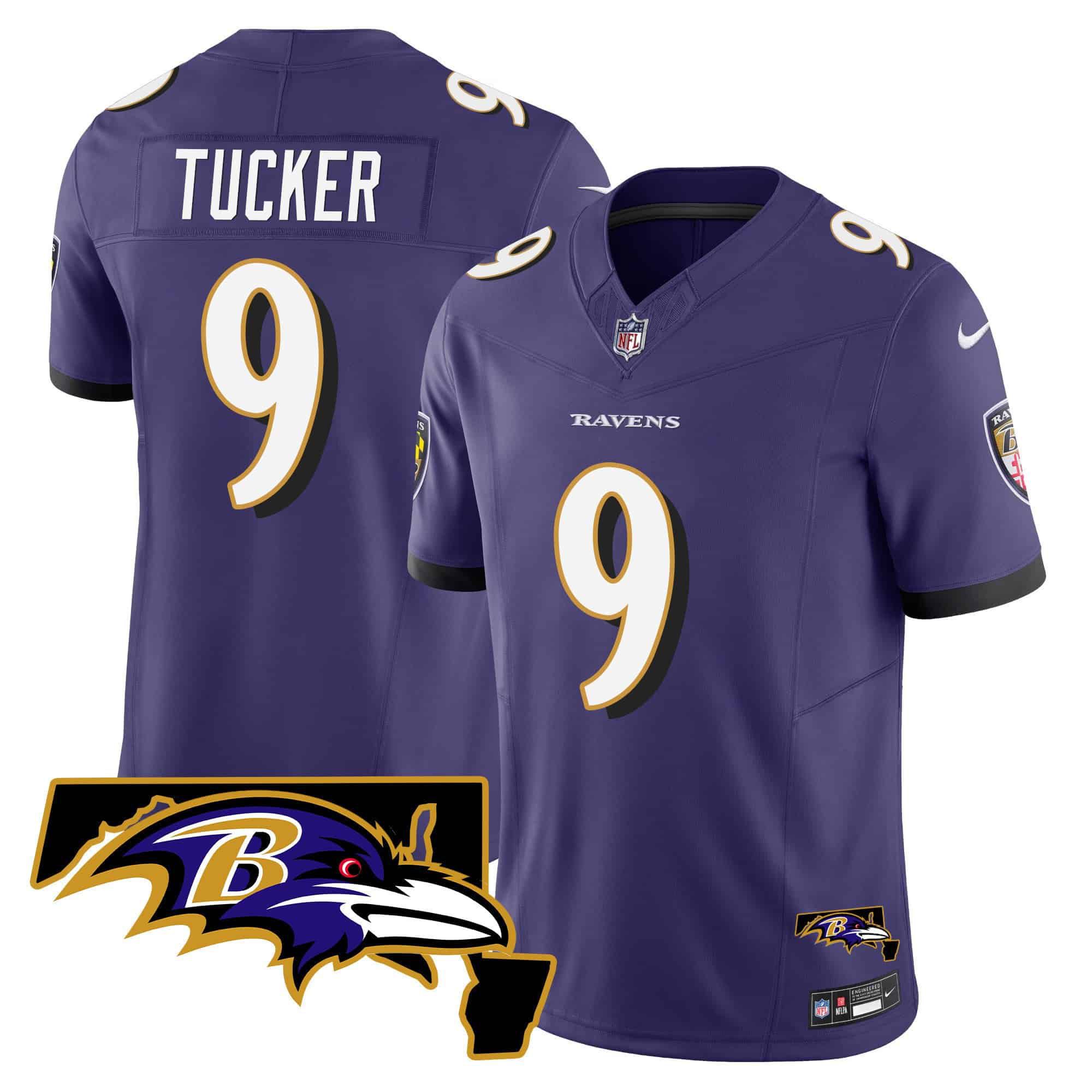 Men Baltimore Ravens #9 Tucker Purple 2024 Nike Maryland Patch Vapor Limited NFL Jersey style 1